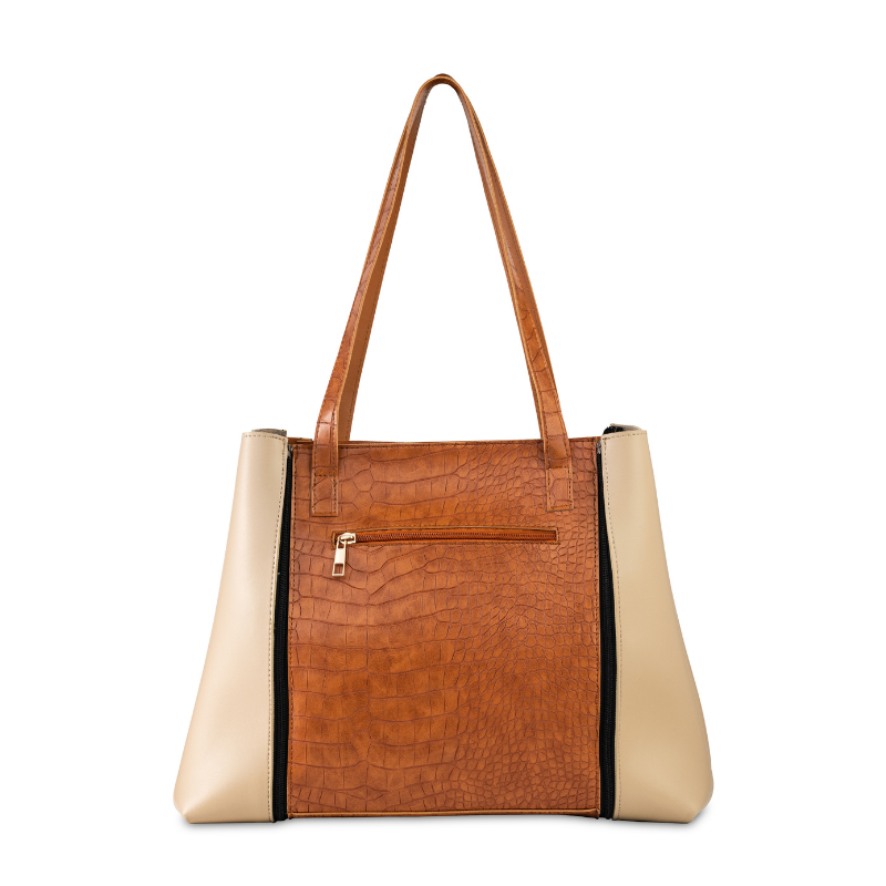 Tasha 3-in-1 glam tote bag with brown and beige interchangeable flaps for girls and women – image 1