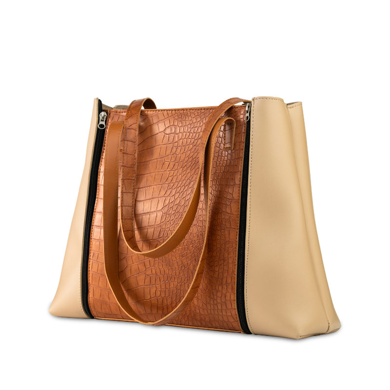 Tasha 3-in-1 glam tote bag with brown and beige interchangeable flaps for girls and women – image 2