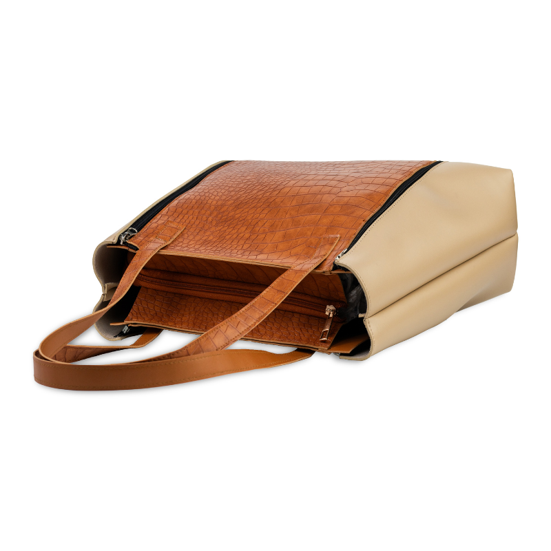 Tasha 3-in-1 glam tote bag with brown and beige interchangeable flaps for girls and women – image 3
