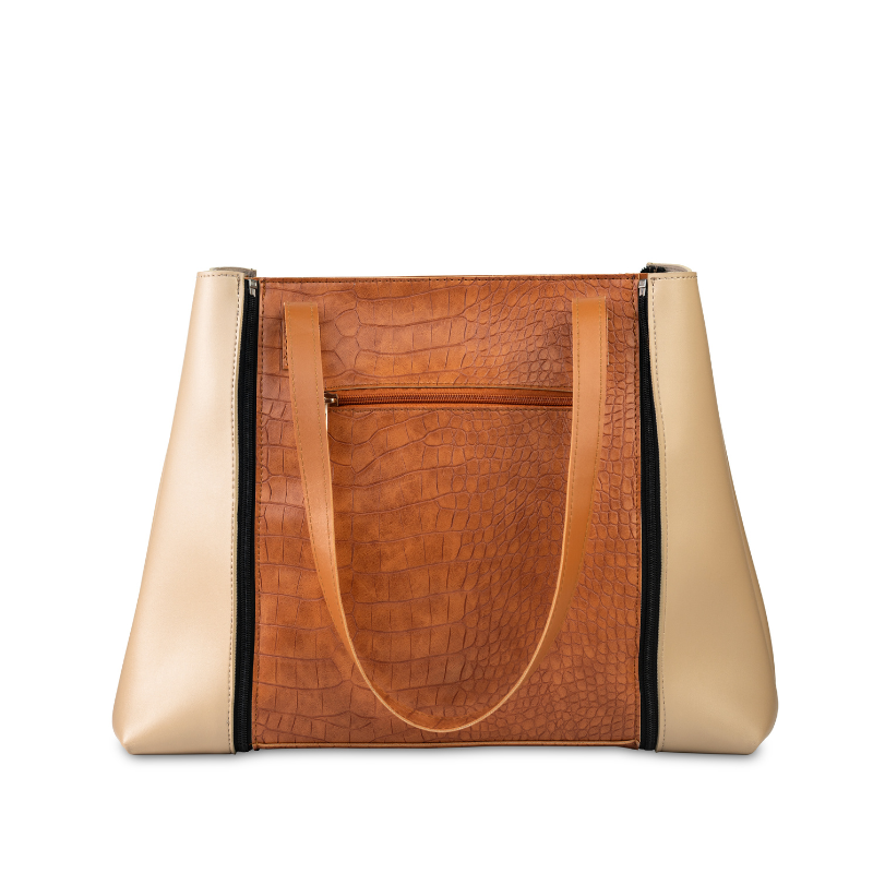 Tasha 3-in-1 glam tote bag with brown and beige interchangeable flaps for girls and women – image 4