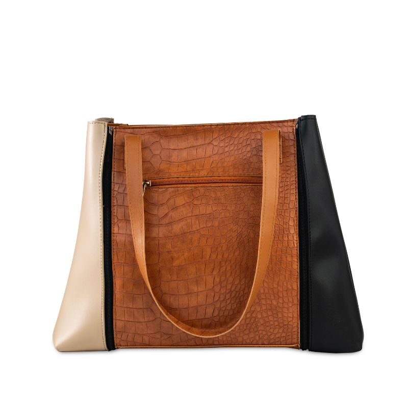 Tasha 3-in-1 glam tote bag with brown, black, and beige interchangeable flaps for girls and women