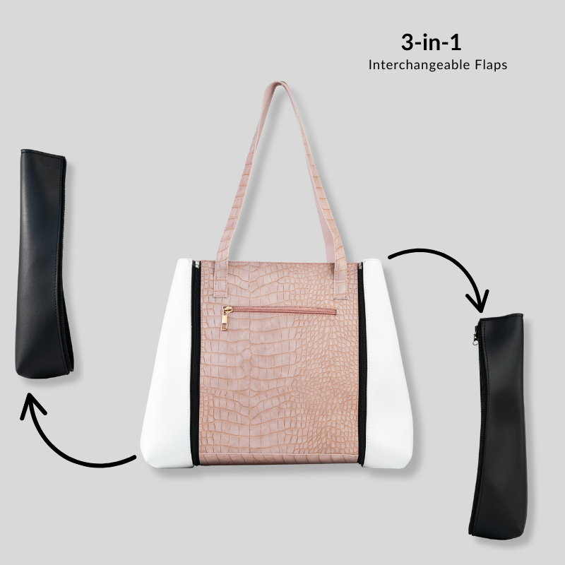 Tasha 3-in-1 pink glam tote bag with interchangeable flaps – stylish crossbody for women and girls