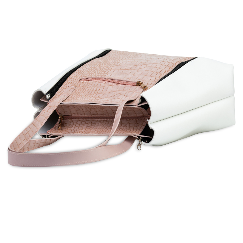 3-in-1 glam tote bag in pink and white for girls and women