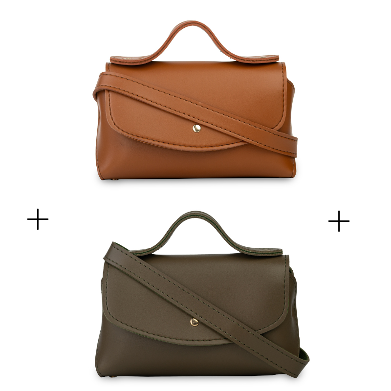 Tasha messenger duo bag offer in brown and OG – stylish bags for girls and women